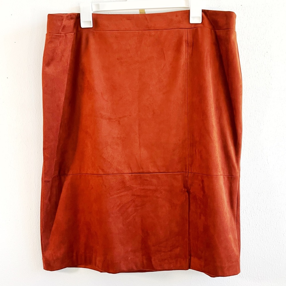 Conrad C Collection Skirt Brown-Orange Rust Moleskin Suede-Feel Slit Sz 18 NWT
